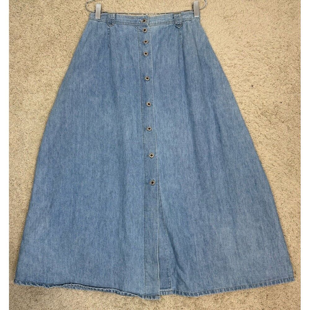 JG HOOK Women's A-line Denim Button Up Skirt Size 12 VTG 80's Pockets Classic‎